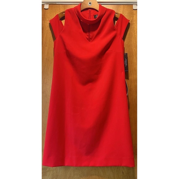 Tahari Arthur S. Levine Cherry Red Dress Cut-out neck and Sleeves Size 4 - Picture 1 of 10
